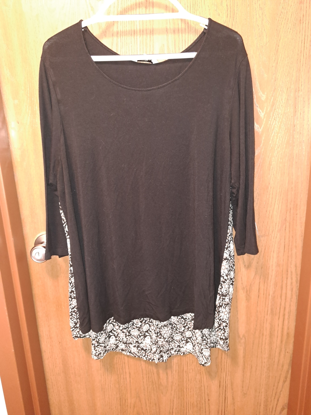 Rose & Olive Black Scoop Neck Tunic with Black-and-White Floral Hem